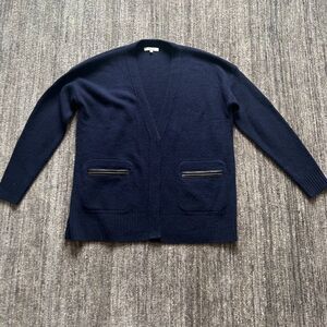 Madewell Lamb's Wool Navy Cardigan with Leather Elbow Patches, Size S